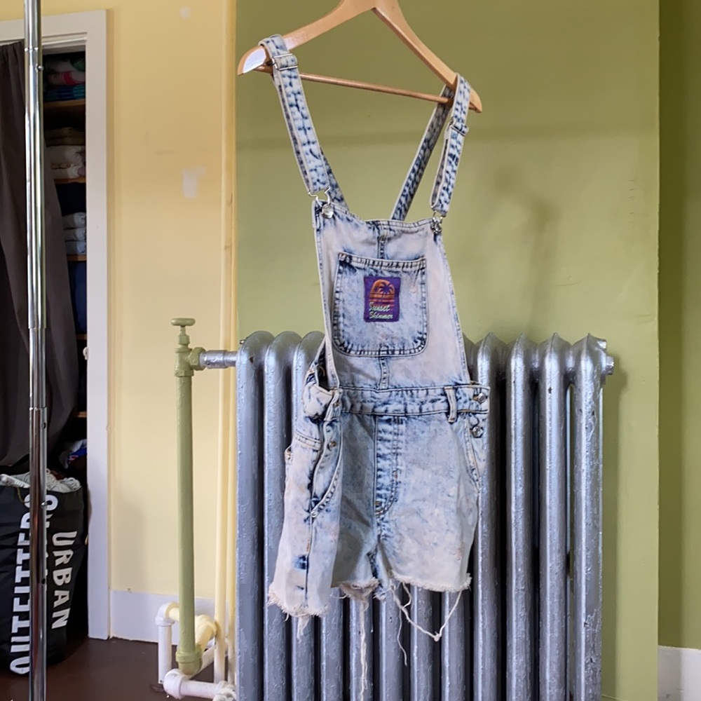 Acid wash overall shorts